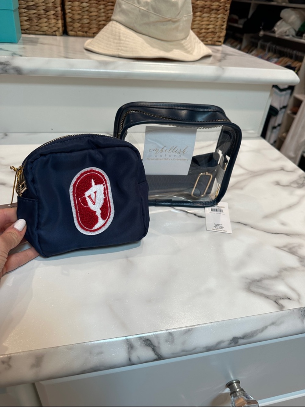 OLE MISS Navy Crossbody bag and Pouch with Red Crest Patch
